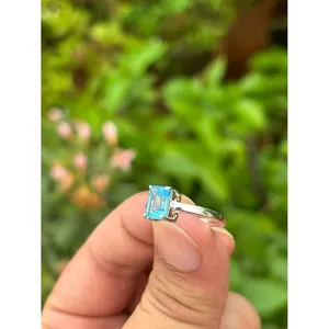 14K Marquise Geometric Gemstone <b>Ring</b> for Swiss Blue Topaz with <b>Emerald</b> Cut Diamond Rhodium Plated 925 <b>Silver</b> Men's <b>Ring</b> - Product Image 5