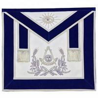 Tablier maçonnique Past Master, régalia maçonnique, tablier élégant avec broderie argentée, motif carré sur tissu bleu royal, tablier de loge blanche