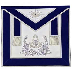 Masonic <b>Apron</b> Past Master Masonic Regalia <b>Apron</b> Elegant Silver Embroidery Square Pattern on Royal Blue Fabric <b>White</b> Lodge <b>APRON</b> - Product Image 3