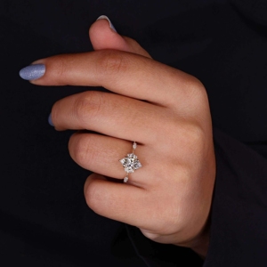 Anillos Solitarios con Corte Marquesa en Conjunto para Mujer, en Diamante Cultivado en Laboratorio y Plata de Ley 925 - Product Image 4
