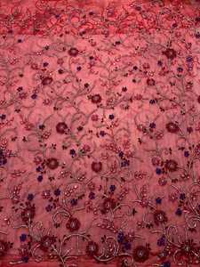 Meilleur prix luxe perlé 100% Polyester tissu Zircon brodé à la main pour fournisseur indien vêtements tissé maille antistatique - Product Image 6