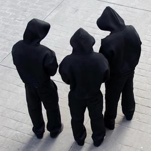 เสื้อแขนยาวมีฮู้ดสำหรับผู้ชาย, เสื้อสเวตเตอร์ผ้าฝ้าย100% สีทึบทรงหลวมเหมาะสำหรับใส่เล่นกีฬาฤดูหนาว - Product Image 3