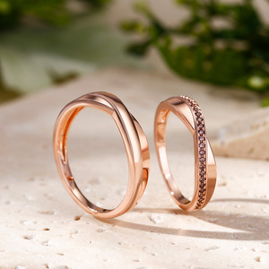 Jeulia 24K Gold Plated Sterling <b>Silver</b> Geometric Crossover Couple Wedding <b>Rings</b> - Product Image 6
