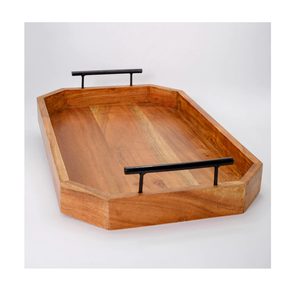 Plateau de service en bois au design élégant avec poignée en métal pour la vaisselle de table de fête de mariage plateau de nourriture le plus vendu - Product Image 2