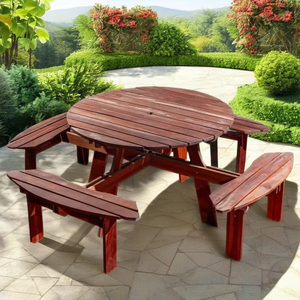 ชุดเก้าอี้โต๊ะปิกนิกกลางแจ้งทำจากไม้เนื้อแข็ง8-Seater ทันสมัยเฟอร์นิเจอร์ทนทานต่อสภาพอากาศสำหรับสวนโรงแรมคลังสินค้า - Product Image 1