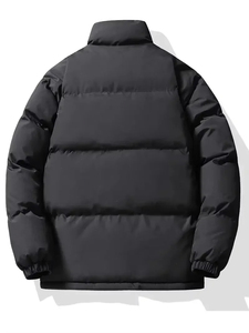 Men's Winter Puffer <b>Jacket</b> Thick Warm Stand Collar Zipper Closure Casual Style <b>Fleece</b> <b>Lining</b> Polyester Shell Solid Color - Product Image 5