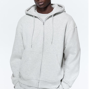 Sweat à capuche oversize d'hiver uni 400g tricoté zippé service OEM 100% coton écologique logo brodé - Product Image 2