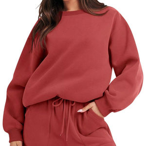 ชุดเสื้อสวมหัวแขนยาวกางเกงแฟชั่นสำหรับผู้หญิงกางเกงขาสั้นสีพื้นฤดูใบไม้ร่วงและฤดูหนาว - Product Image 1