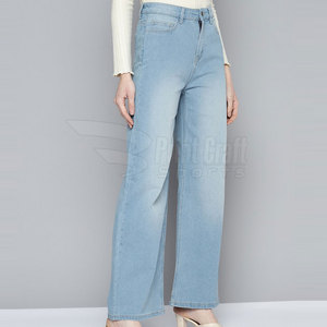 Pantalones vaqueros transpirables de estilo único para mujer, diseño personalizable con cintura media y Parte delantera plana para la temporada de primavera - Product Image 2