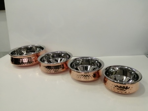 Designer Modern Premium High Quality Indian Plated Hand Small Crafted Copper & Steel Combination Servant Kadai Modern Fancy Dish - Product Image 3