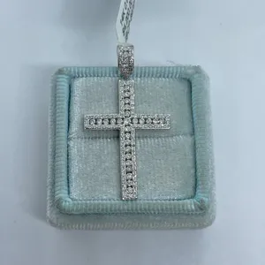 Colgante de Cruz de moissanita real de corte redondo de 3 quilates de plata 925 con colgantes y dijes de cadena gratis - Product Image 6