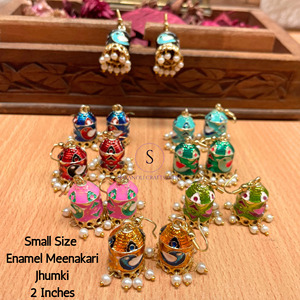 New Arrival Brass Traditional Multi Color Meenakari <b>Small</b> Jhumki for Women <b>Earrings</b> <b>Hoops</b> Jhumki <b>Earrings</b> - Product Image 6