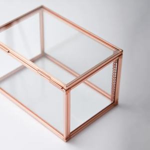 Elegant Rose Gold <b>Metal</b> <b>Storage</b> <b>Box</b> Thin Frame Small Rectangle Folding Glass Jewelry Organizer Stylish Home <b>Storage</b> Solution - Product Image 3