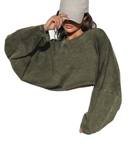 Sudaderas Holgadas con Cuello Redondo Lavadas a la Moda, Logotipo Personalizado, Sudaderas Cortas Lisas de Estilo Urbano para Mujer - Product Image 1