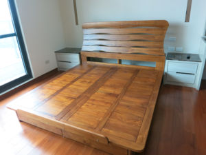 Lit en teck classique King-Size Ensemble de planches en bois massif Design moderne européen chinois Durable Confortable Chambre Hôtel - Product Image 4