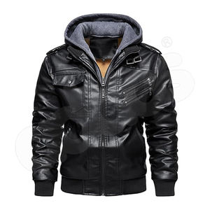 New Arrival <b>Leather</b> <b>Jacket</b> for <b>Men</b> in Custom Colors <b>Faux</b> <b>Leather</b> Zip-Up Motorcycle Bomber <b>Jacket</b> With a Removable Hood - Product Image 2