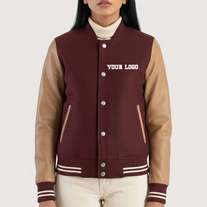 Chaqueta Varsity de Mujer de Alta Calidad, Transpirable, Informal, de Corte Holgado, Personalizada con Mangas de Cuero y Letras Bordadas - Product Image 4