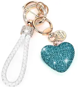 Crystal fashion Car keyring for Women Cute luxury Bling Rhinestone Love Heart Shape Keychain Pendant keyring Valentines Day Gift