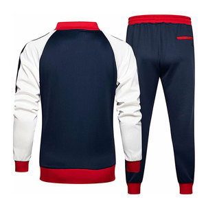 Chándal Premium para Hombre |   Conjunto de Colorblock Estilo Universitario en Azul Marino, Blanco y Rojo |   Conjunto Deportivo de Dos Piezas Estilo Bomber para Entrenamiento en Gimnasio Urbano - Product Image 2