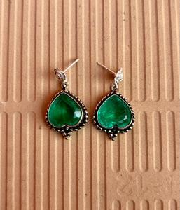 ต่างหูแฮนด์เมดสีเงินสเตอร์ลิงสี925ต่างหูผู้หญิงสวยต่างหูหินสีเขียว - Product Image 3