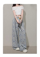 Jeans baggy pour femmes à taille haute, imprimé floral, jambe large, denim respirant, séchage rapide, tendance