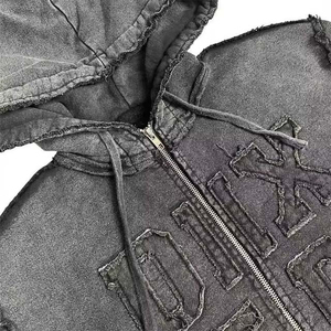 Survêtement à fermeture éclair lavé à l'acide lourd Vintage French Terry Hoodie Sweatpants Set Custom Pure Cotton Straight Leg Flared Winter - Product Image 4