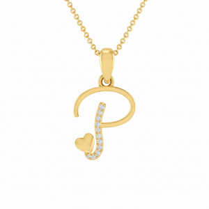 Colgante de Plata de Ley 925 con Sello BIS, Letra P, Chapado en Oro con Rodio, con 11 Circonitas Cúbicas - Product Image 3