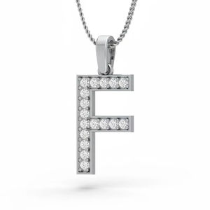 Pendentif en or et diamants de qualité supérieure, lettre F, or blanc 18 carats avec diamants véritables, bijoux fins personnalisés élégants pour femmes - Product Image 1