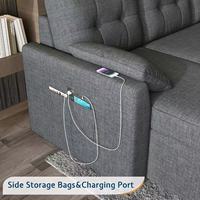 Sofá Cama Esquinero Multifuncional Extensible y Plegable para Sala de Estar, Diseño Moderno con Estructura Metálica y Tapicería de Tela, Ideal para Uso en Hoteles y Dormitorios