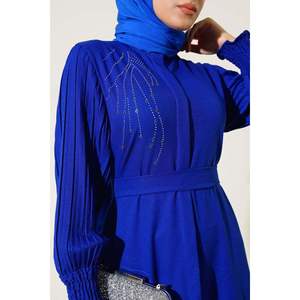 Sleeve Pleated <b>Stoned</b> Abaya Saxe - Product Image 4