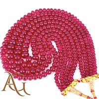 Perles rondes lisses en corindon rouge rubis en gros, provenance Chine, pour la fabrication de bijoux, cristal de quartz synthétique, brin de perles