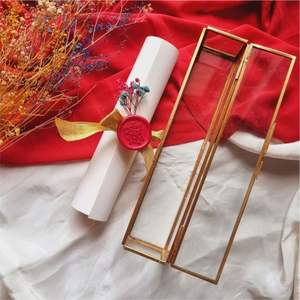 Handmade Brass & Glass Rectangular Scroll <b>Box</b> Minimalist Tabletop Display Case <b>Clear</b> Glass Document Holder for Religious Texts - Product Image 4