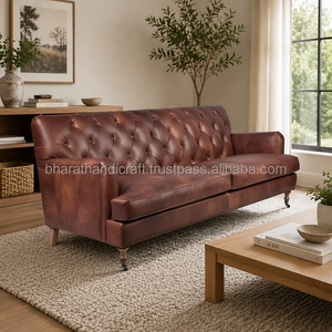 Canapé Chesterfield en cuir véritable de luxe, convertible, trois places, qualité supérieure, directement de l'usine, pour salon de villa. - Product Image 2