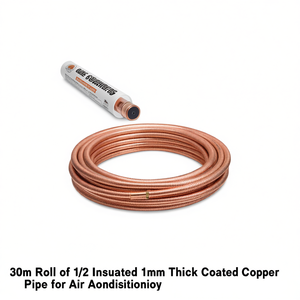 Rouleau de 30 m de tuyau en cuivre isolé de 1/2 pouce d'épaisseur, recouvert d'un revêtement, pour la climatisation - Product Image 2