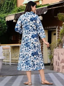 Vestido corto de algodón con bloque de mano indio para mujer, estampado Floral personalizado, novia, boda, elegante, dulce venta, oficina, viaje, Natural - Product Image 3