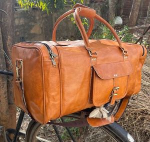 Handmade Large <b>Brown</b> <b>Tan</b> Genuine Leather Duffle Bag Personalized Foldable Weekender for Sport Gym Travel & Outdoor Tennis Use - Product Image 5