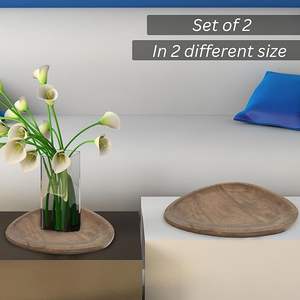 Set of 2 Mango Wood Serving Trays 12 & 14 Oval Rustic Decorative Tray with Felt Base Coffee <b>Table</b>, Bathroom <b>Vanity</b> - Product Image 4
