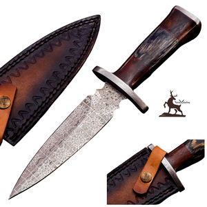 OEM Customizable Damascus Steel Hunting <b>Knife</b> Handmade Rose wood and pakka wood Handle <b>Twisted</b> Pattern Leather Sheath for EDC - Product Image 1