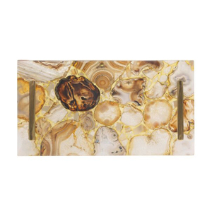 Plateau artistique en corne avec poignées dorées pour un arrangement de service à la mode parfait pour les fêtes, les maisons modernes et les rassemblements - Product Image 3