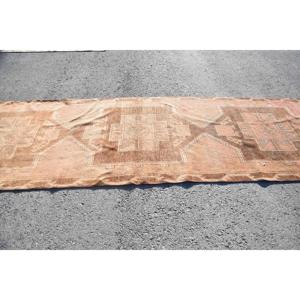 Alfombra Turca Vintage, Alfombra de Pasillo de 3.8x13.5 pies, Alfombra de Lana Abstracta Marrón Rojiza - Product Image 3