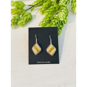Boucles d'oreilles pendantes géométriques faites à la main en turquoise Royston et argent sterling, style Southwest - Product Image 1