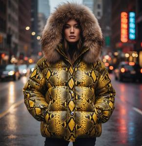Veste matelassée fine en cuir véritable à carreaux avec garniture en fourrure de renard, coupe-vent, streetwear d'hiver pour femmes, fermeture éclair - Product Image 5