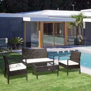 4P00016 Direct factory in Vietnam Modern 4Pcs Rattan Outdoor <b>Sofa</b> Set with <b>Cream</b> Cushions and Geometric Pillows for Garden Pati - Product Image 3