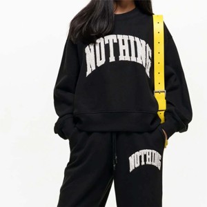 Trendy Oversized Varsity <b>Black</b> Sweatshirt with Unique Design and Ribbed Hem Perfect for Casual Wear and Street Style - Product Image 4