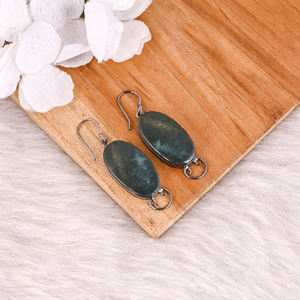 Ágata de sangre, piedra preciosa ovalada, pendiente colgante de latón de rutenio negro, Regalos perfectos para ella, regalos de aniversario de boda, joyería para mujer - Product Image 5