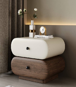 Table de chevet de luxe en bois courbé avec plateau en marbre blanc, étagère ouverte et tiroir inférieur unique, prix de gros - Product Image 5