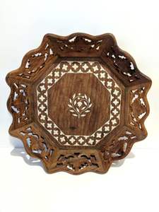 Bol rond et plateau en résine sculptée à la main de style Art déco vintage, fabriqué en Inde, élégant plateau de service pour la décoration de la maison, HF Industries - Product Image 3