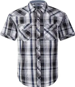 custom Pockets Decorated Short Sleeve Button Up Plaid Shirts Business Polo Stylish Shirts For Men