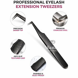 Pince à cils de précision noire à pointe en L, outil d'extension de cils, manche antidérapant, outil pour volume de cils - Product Image 4