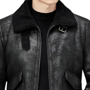 2025 Men's <b>Black</b> Genuine Leather Jacket for Winter <b>High</b> Quality Materials Combination of Elegance and Practicality New Condition - Product Image 2